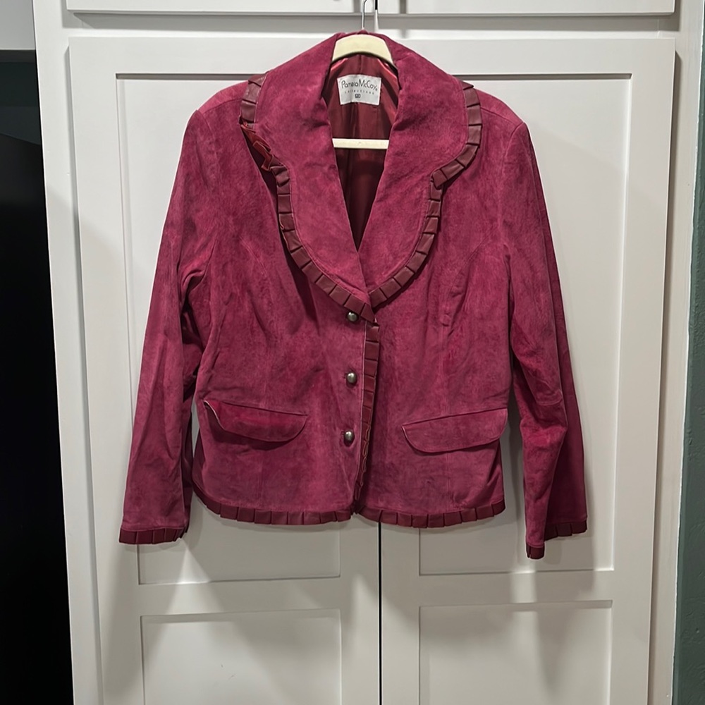 Gently used 100% leather jacket magenta color by Pamela McCoy size 2X